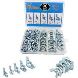Yoliko 90 Pcs 5 Sizes 5/32",3/16",1/4",5/16",3/8" Wingnuts, Quality Carbon Steel Wing Nuts Zinc Plated Fasteners Parts Butterfly Nut, Hand Twist Tighten Hardware Nuts Butterfly Wing-Nut Assorted Kit