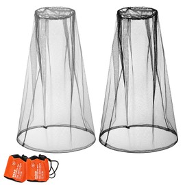 Hestya 2 Pack Mosquito Head Mesh Net Midge Insects Bugs Head Face Net Protecting for Outdoor Hiking Camping Climbing Walking(Black, Light Gray)
