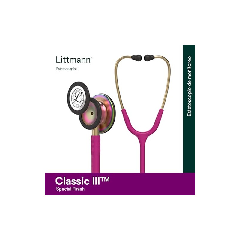 3M Littmann Estetoscopio Classic III, Manguera Color Frambuesa, Acabado Arcoiris,