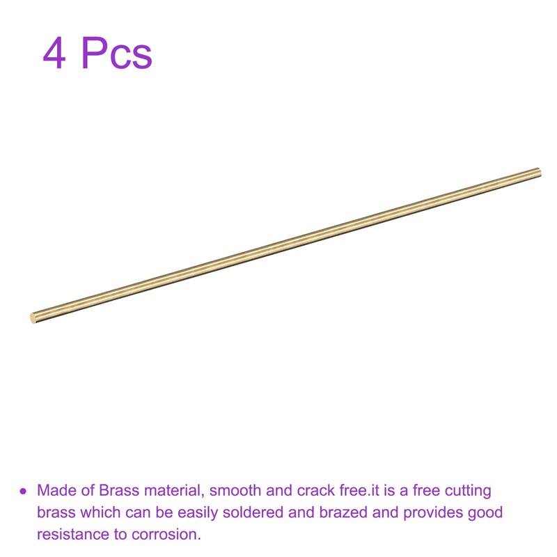 DMiotech 4Pack 2mm x 250mm, Brass Solid Round Rod, Brass
