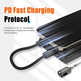 FiRoam PowerPal USB-C Cable, 60W Fast Charging, 0.65ft Keychain Design, Zinc Alloy Connector, Charging Cables for 1Phone17/16/15 Series, Samsung Galaxy Series, Google Pixel (Single Black Edition)