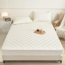 PAJEO Waterproof Mattress Protector King Size, Premium Cotton Mattress Cover 100 GSM, Breathable,Elastic Fitted with Stretchable Pockets (Cream)