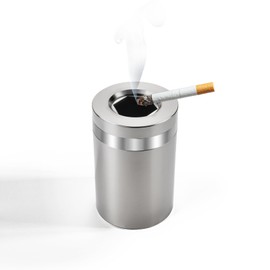 VibeNest Windproof Stainless Steel Car Ashtray No Smell - Cup Holder Fit with Rotating Lid for Vehicle Travel(Silver Matte Tall)