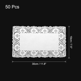 sourcing map 50 Pcs White Lace Paper Doilies 7.5 x 12 Inch Rectangle Paper Doilies Tableware Disposable Paper Decorative Paper Placemats for Wedding, Birthday, Cakes, Desserts, Tableware Food