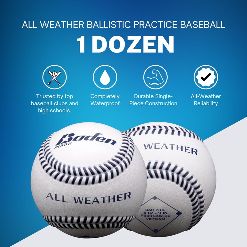 Baden | All-Weather Ballistic 1-Piece Water Proof Practice Baseballs |