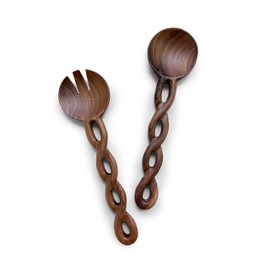 13" Wood Salad Tongs For Serving, Acacia Wood Kitchen Utensils Set, Salad Mixing Dinner Fork and Spoon Long Handle Salad Server Set Kitchen, Housewarming Gift Ideas, Set of 2 (Acacia Wood)