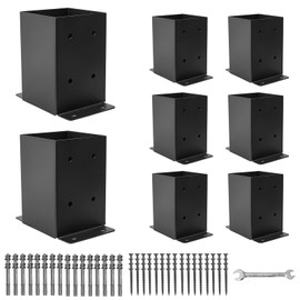 XZWMY 4x4 Post Base 8 Pcs, Post Brackets (Inner Size 3.6"x3.6"), Black Powder-Coated Heavy Duty Solid Steel Deck Post Anchor for Outdoor Support Deck,Fence,Porch,Railing,Mailbox,Pergola…