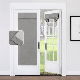 StangH Grey 100% Blackout Linen French Door Curtain, Lightweight Tie Up Shade for Privacy Thermal Insulated Door Window Covering for Bedroom Living Room, W26 x L69, 1 Panel