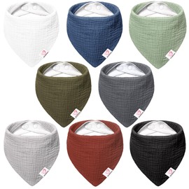 Bearmoss Bib Baby Triangular Scarf Baby Muslin Neckerchief Baby for Boys and Girls, 100% Cotton Neckerchief Baby Adjustable Pack of 8, Basic