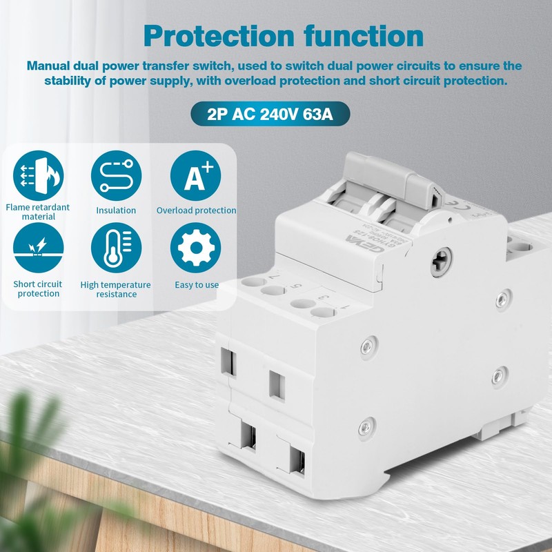 GEYA Switch 2P 63A Load Disconnect Dual Power Manual Transfer