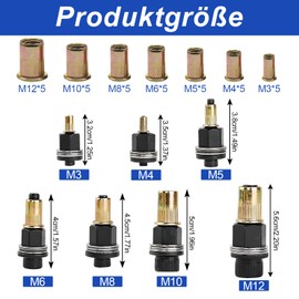 Set of 7 Rivet Nut Pliers, Rivet Nuts, Rivet Nuts, Rivet Set for M3, M4, M5, M6, M8, M10, M12 Rivet Nut Tool, Manual Riveting Machine, Includes 35 Nuts Each