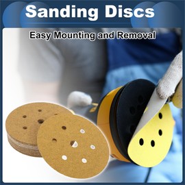 INFINAUTO Schleifscheiben, 6" 7 Loch 40 Körnung Automobilreparatur Rundes Klett-Schleifpapier Aluminiumoxid, Papierbasis Gelb, 25 Stück