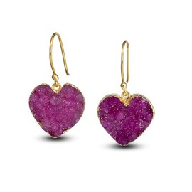 Dazzle Appeal Heart Shape Druzy Quartz Gold Earrings For Women Geode Agate Stone Drop Earrings Stone Size 20mm (Pink)