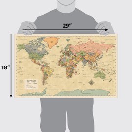 Laminated World Map Poster - Map of the World Chart [Yellow]