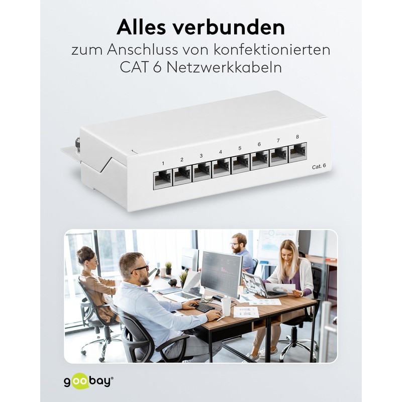 CAT 6 Mini/Desktop Patch Panel, 8 Port, White - STP