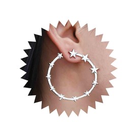 Aneneiceera Boho Stars Hoop Dangle Drop Earrings Stud Vintage Silver Large Half Circle Earrings Light Tiny Stars Bow Statement Wedding Prom Earrings for Women Girls (Silver)