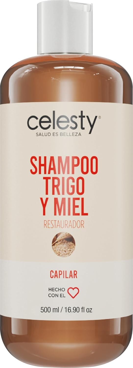 CELESTY  Shampoo sin Sulfatos y Parabenos - Shampoo De Trigo y Miel Antioxidante - Vegano Ideal para el Cuidado del Cabello Limpio y Saludable - Para