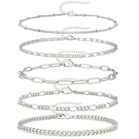 Wnddle 5 Pieces Chain Bracelets for Women, Chain Bracelets Set for Women, Stainless Steel Bracelets Set for Women, Silver Gold Bracelet, Adjustable, Link Bracelet, Jewellery Gift for Girls, Girlfriend