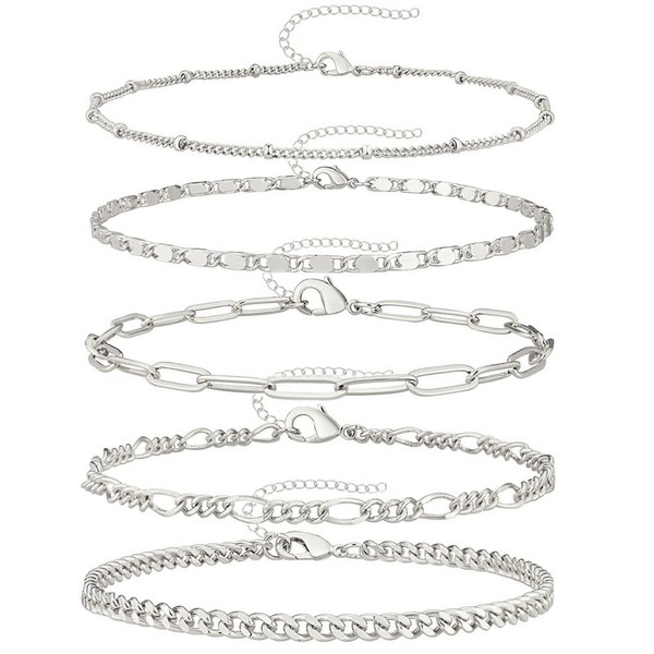 Wnddle 5 Pieces Chain Bracelets for Women, Chain Bracelets Set