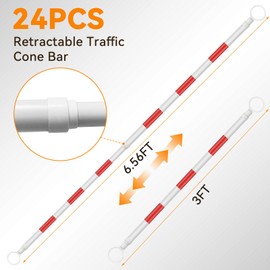 24 Pcs 3FT-6.56FT Retractable Cone Bar Extendable Safety Cone Bars(Cones NOT Included), 36inch-78.72inch Folding Traffic Cones Bar Red White Heavy Duty for Parking Lots, Road Construction