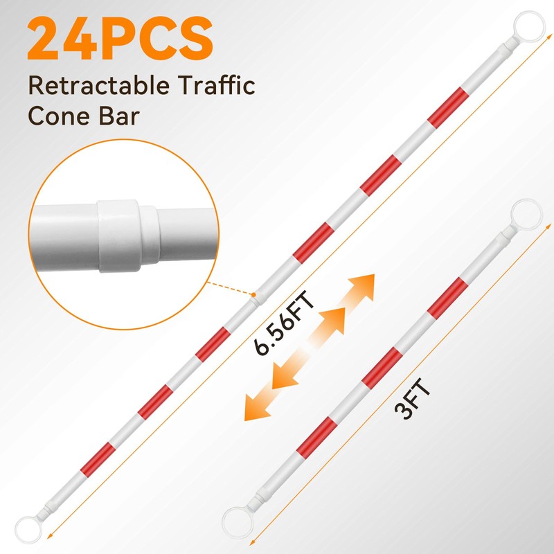 24 Pcs 3FT-6.56FT Retractable Cone Bar Extendable Safety Cone Bars(Cones