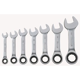 7 Pc SAE Stubby Combination Ratcheting Wrench Set
