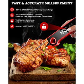 2025 Meat Thermometer Digital, ±0.5°F Accuracy Instant Read Thermometer180° Rotating Display, Calibratable and Auto Off, IP67 Waterproof Food Thermometer for Cooking,Grill,Oil Deep Fry, Brewing,Candy