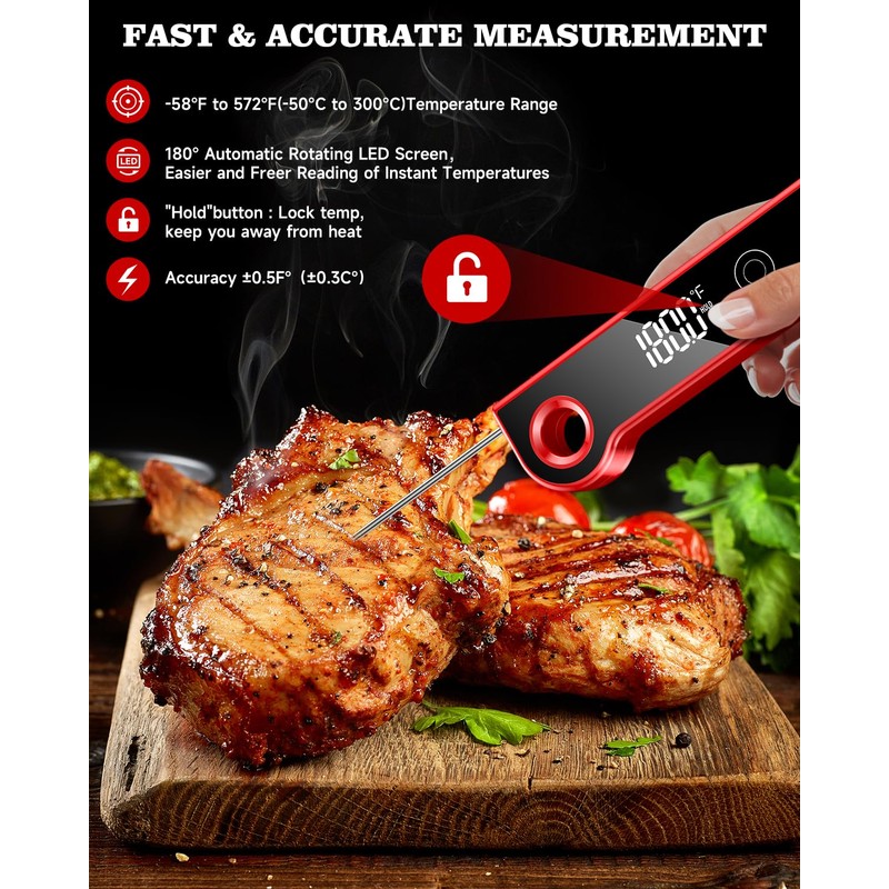 2025 Meat Thermometer Digital, ±0.5°F Accuracy Instant Read Thermometer180° Rotating