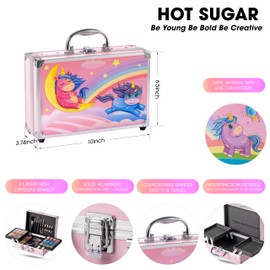 Hot Sugar Makeup Kit for Little Girls 4-6, Girls Makeup Set Ages 8-12, With Unicorn Aluminum Cosmetic Box(PINK UNICORN)