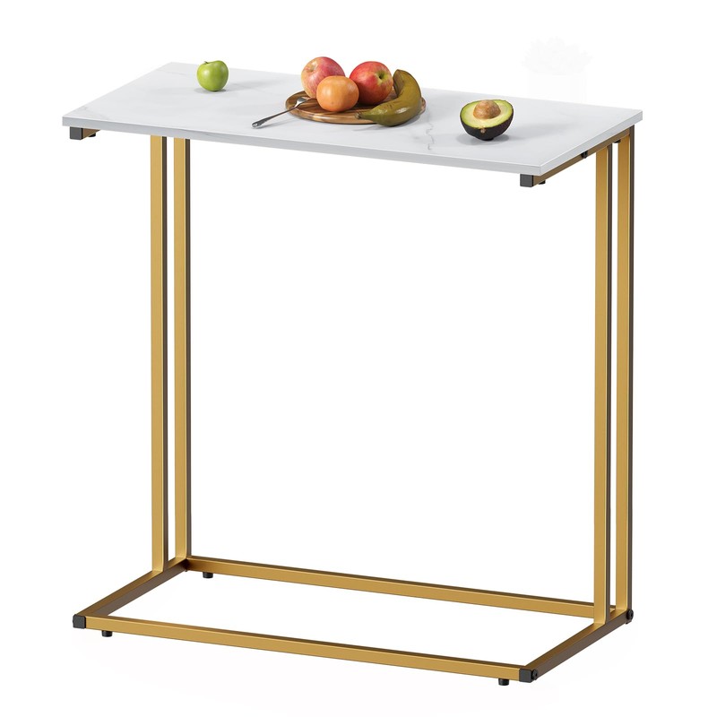CAMOAT C-Shaped Side Table, Modern End Table with Metal Frame,