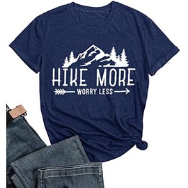 Women Funny Graphic Tanks Hike More Worry Less Workout Camping Hiking Sleeveless Printed Shirts Casual Summer Tops, Blue S