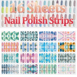 SILPECWEE 16 Sheets Nail Polish Stickers Full Nail Wraps Marble Nail Polish Strips Self Adhesive Gel Nail Strips Fingernails Sticker Nails for Women with 1pc File (Fancy Style)
