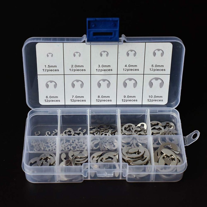 120 Pcs E-Shaped Snap Rings M1.5-M10 304 Stainless Steel Snap