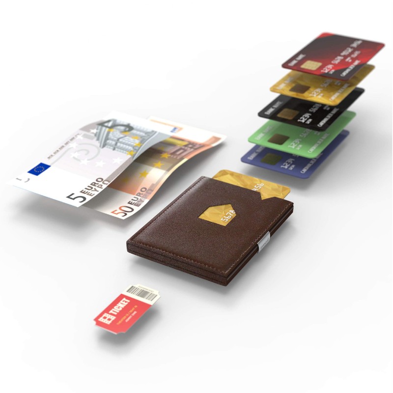 EXENTRI Leather Wallet with RFID Block, Hazelnut Chess