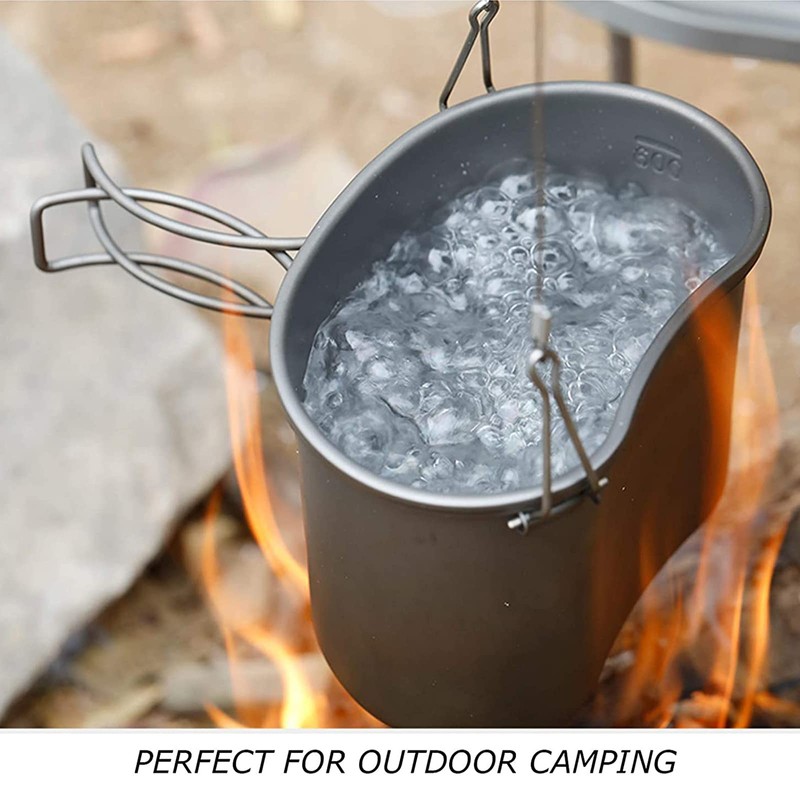 ATiAP Titanium Canteen Mess Kit Lunch with Foldable Handle Hanging