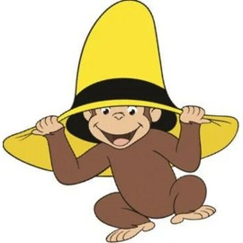 WiggleWalls 4 Inch Curious George Man in the Yellow Hat Decal Monkey Removable Peel Sticker