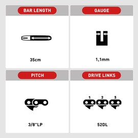 FuGuiB 14 Inch Saw Chains, Pack of 3, 35 cm, 1.1 mm, 3/8 Inch LP 52TG Chains for Chainsaws, Interchangeable Chainsaw Chain