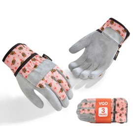 Vgo... 3 Pairs Kids Gardening Gloves Ages 3-9 | Breathable Yard Work Gloves | Outdoor Play, Cycling & DIY Safety Gloves, Machine Washable (3 Pairs, Size L, Pink, KID-MF3561)