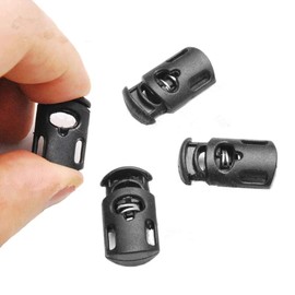 Cord Locks, 50 Pcs Plastic Black Cord Locks End Spring Stop Toggle Stoppers for Drawstrings, Shoelaces, Bags, Clothing (Black A)