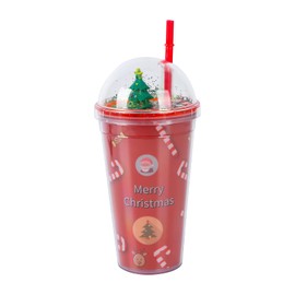 Christmas Water Tumbler Snowman Christmas Tree 3D Pattern Design Glitter Double Walled Cup with Straw and Lid, Reusable BPA Free Drinking Tumbler Cup for Xmas Party Girls Boys Gifts 450ml A