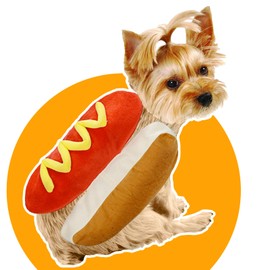 JeeLeeko Ropa para Perro con Forma de Hot Dog, Disfraz de Halloween para Mascota, Disfraz para Perro Caliente Lindo, Ropa Perro Caliente Adecuado para Perros Pequeños, Perros Medianos y Gatos(L)