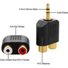 AYMBH Gold-Plated 3.5mm Male Stereo Jack to 2 RCA Female Audio Splitter Adapter - Anti-Interference, Stable Transmission, Dual Connector Coupler for TVs, Speakers, Phones, MP3, and More