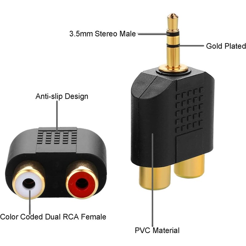 AYMBH Gold-Plated 3.5mm Male Stereo Jack to 2 RCA Female