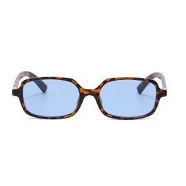WDZAYXC Classic Rectangular Sunglasses Retro Slim Lenses Vintage Rectangle Sunglasses, Leopard/Blue