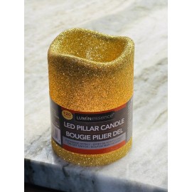 Luminara 3x4 Inch Gold Flameless Led Pillar Candle w, Battery LED Luminescence-N