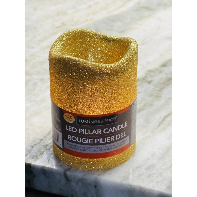 Luminara 3x4 Inch Gold Flameless Led Pillar Candle w, Battery