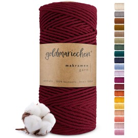goldmariechen® Premium Macrame Yarn (Burgundy) | 3 mm x 100 m | 100% Cotton | Plastic-Free Packaging | Macrame Cotton Yarn for DIY Crafts