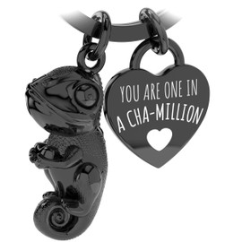 LANOLU Keyring Chameleon Chamillo, Lucky Charm Keyring Partner and for Best Friend, Couple Gift Friend Made of Metal, black