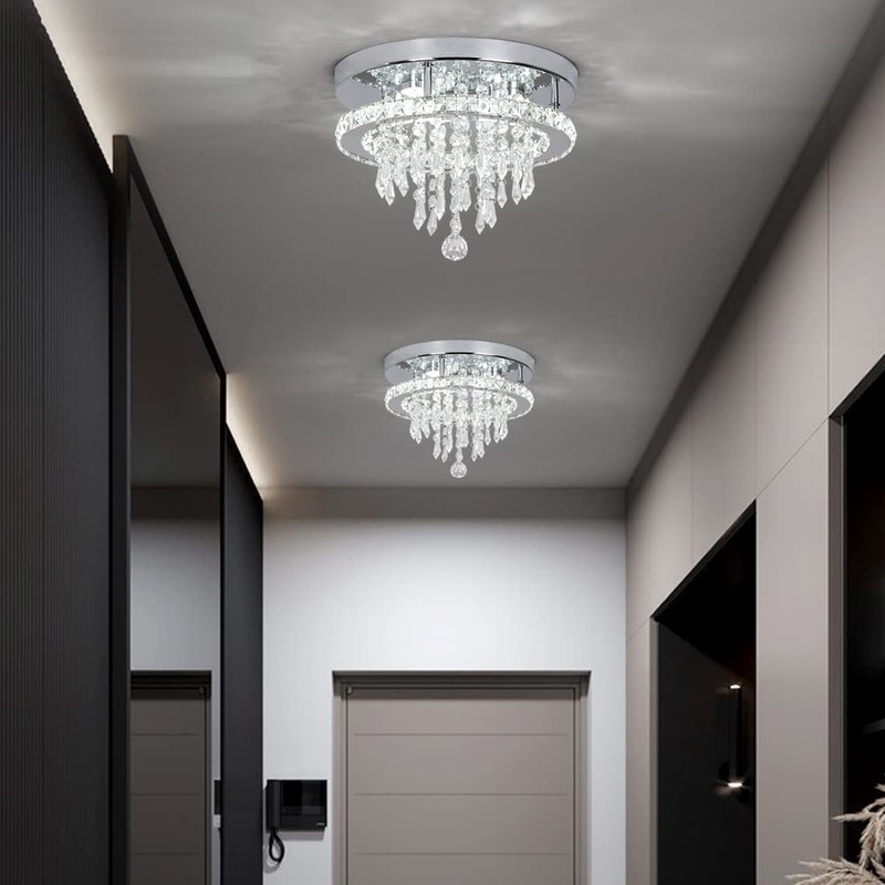 Deckrico Modern K9 Crystal Chandelier 3 LED Lights Stainless Steel
