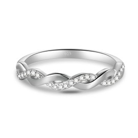 BORUO 925 Sterling Silver Ring, Twisted Infinity Celtic Knot Cubic Zirconia CZ Wedding Band Stackable Ring Size 9